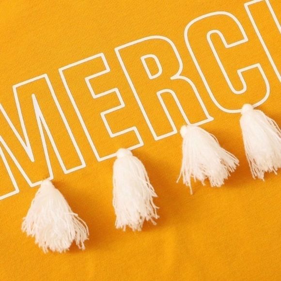 NWOT Shein mustard yellow graphic tassel t-shirt - Picture 4 of 7